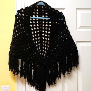 Black triangle crocheted shawl